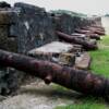 Portbello, Panama, old canons that were once used to protect the walls of Old Panama.